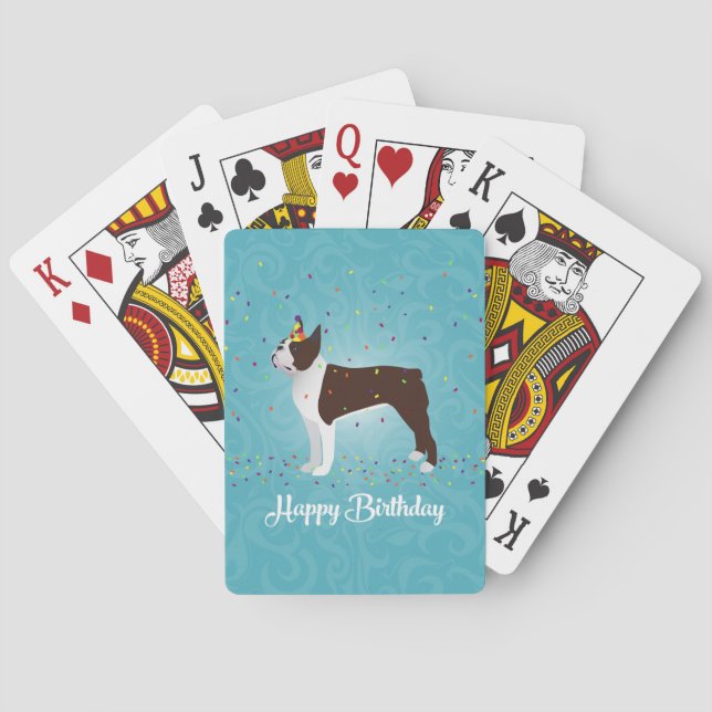 Brown Boston Terrier Birthday Design Casinokort (Baksidan)