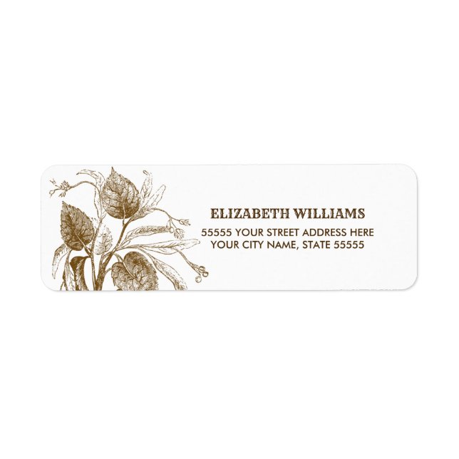 Brown Botanical Teckning Returetiketter Returadress Etikett (Framsidan)