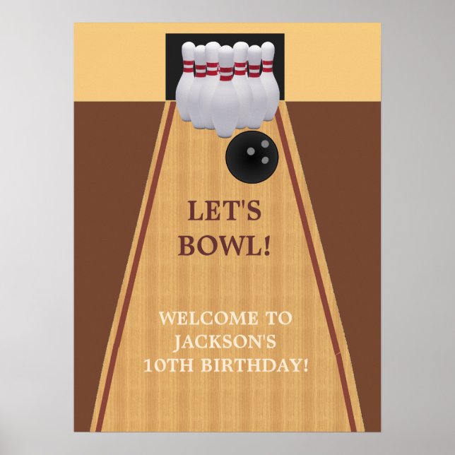Brown Bowling Födelsedagsfest Poster (Framsidan)