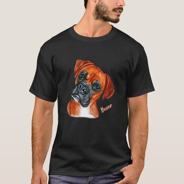 Brown Boxer Hund Porträtt T Shirt (Framsida)