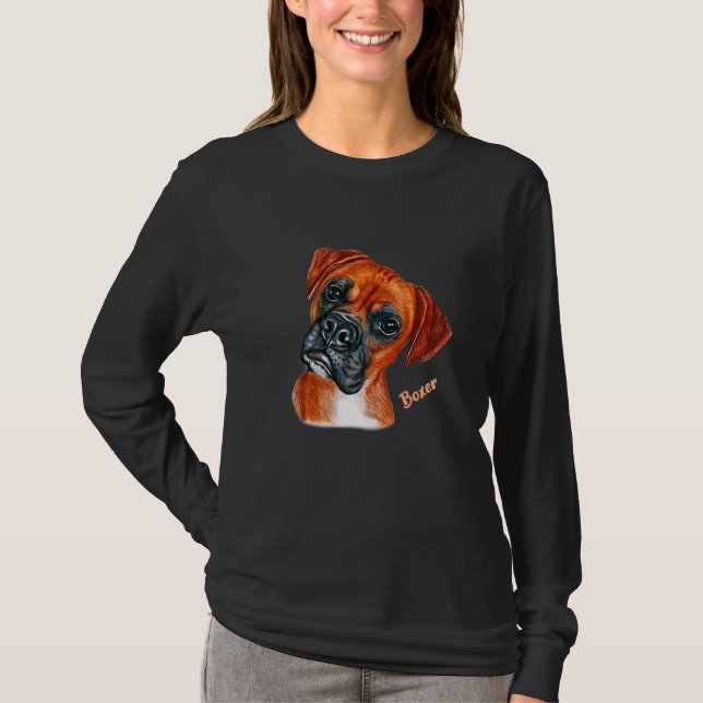 Brown Boxer Hund Porträtt T Shirt (Framsida)