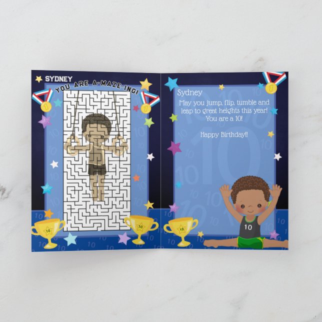 Brown Boys Gymnastics du är en-maze-födelsedag Kort (Inuti)
