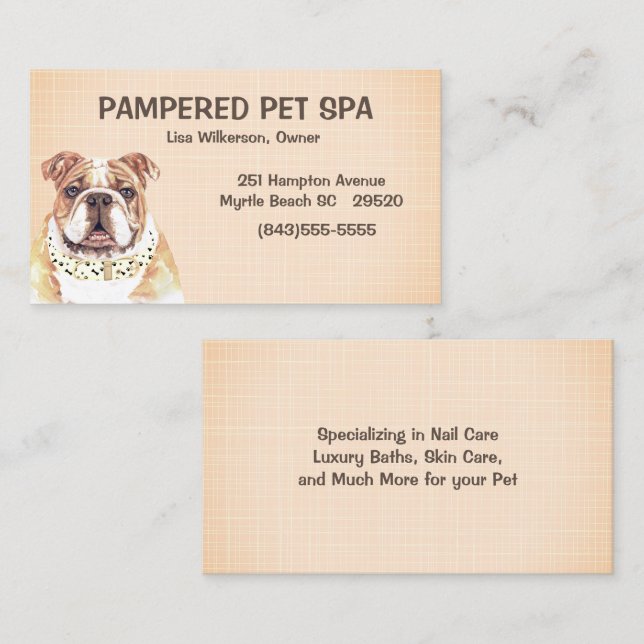 Brown Bulldog Pet Groomer Affärskort Visitkort (Fram/baksida)