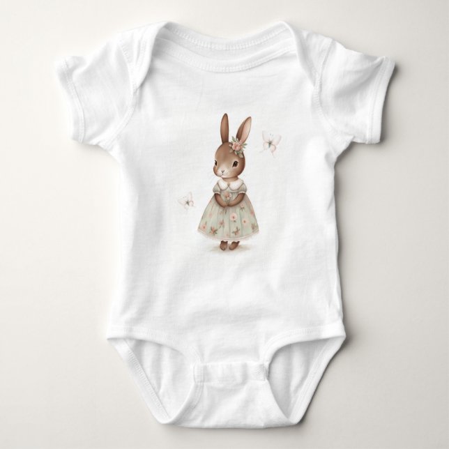 Brown Bunny i en Blommigt Dress T Shirt (Framsida)
