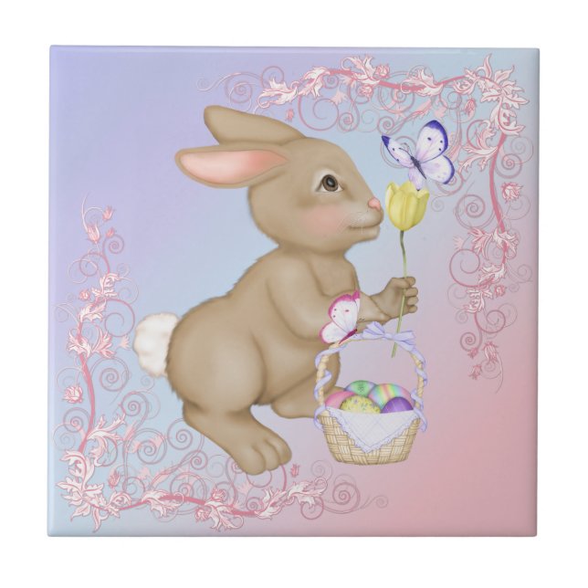 Brown Bunny och Egg Basket Kakelplatta (Framsidan)