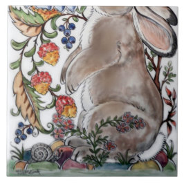 Brown Bunny Rabbit Bird Blommigt Mural Grund Ansik Kakelplatta