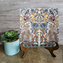 Brown Bunny Rabbit Bird Söt Jacobean Design