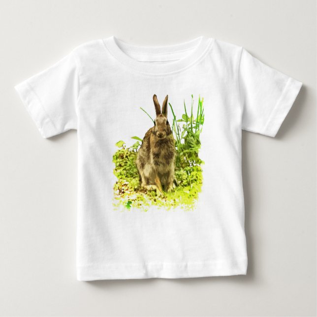 Brown Bunny Rabbit i Grönt Grass Baby T-Shirt (Framsida)