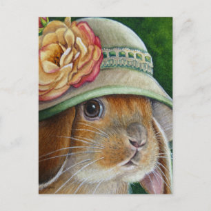 Brown Bunny Rabbit i Vår Bonnet Watercolor Art Vykort
