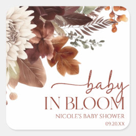 Brown Burgundy Baby i Bloom Blommigt Baby Shower Fyrkantigt Klistermärke