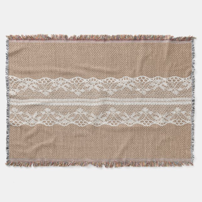 Brown Burlap Av-White Snöre Struktur Filt (Framsidan)