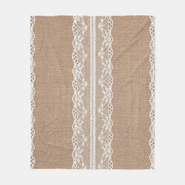 Brown Burlap Av-White Snöre Struktur Fleecefilt (Framsidan)