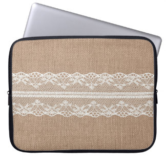 Brown Burlap Av-White Snöre Struktur Laptop Fodral
