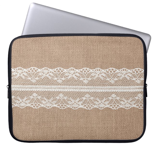 Brown Burlap Av-White Snöre Struktur Laptop Fodral (Framsidan)