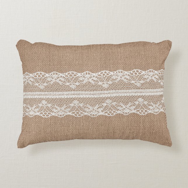 Brown Burlap Av-White Snöre Struktur Prydnadskudde (Framsidan)