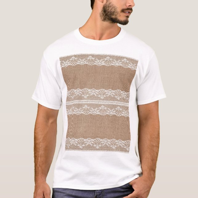 Brown Burlap Av-White Snöre Struktur T Shirt (Framsida)