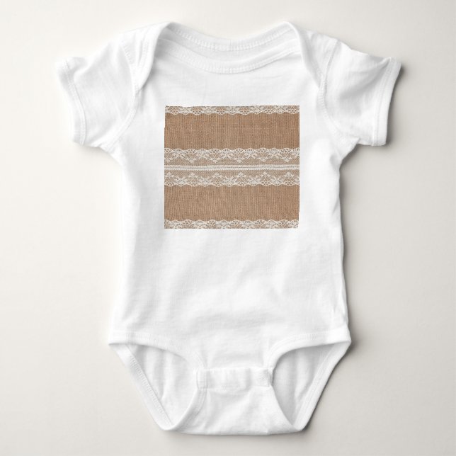 Brown Burlap Av-White Snöre Struktur T Shirt (Framsida)