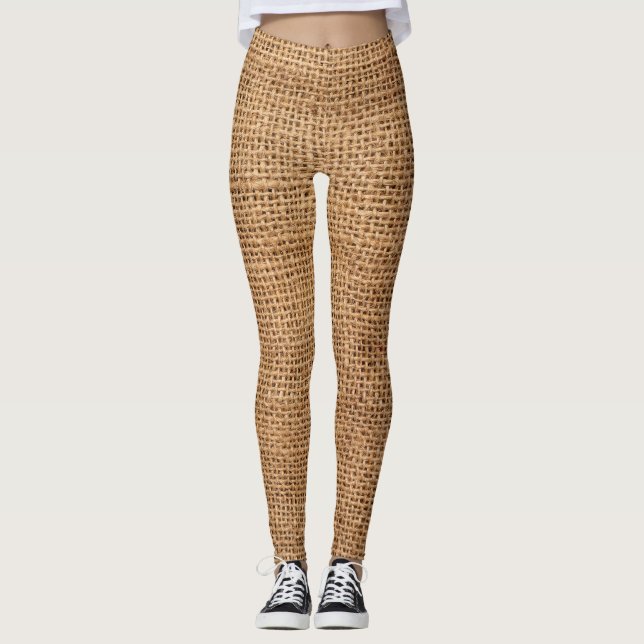 Brown Burlap Trasa Sack Struktur Leggings (Framsida)