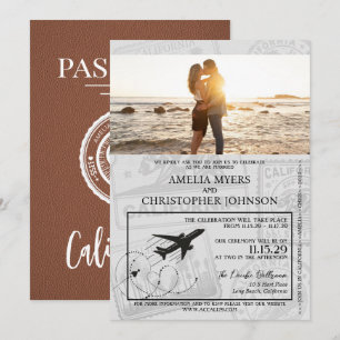 Brown California Passport Bröllop Inbjudningar