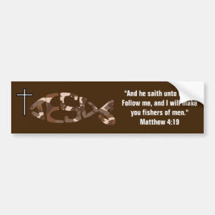 Brown Camo JESUS Fish Icon Bumper Sticker Bildekal