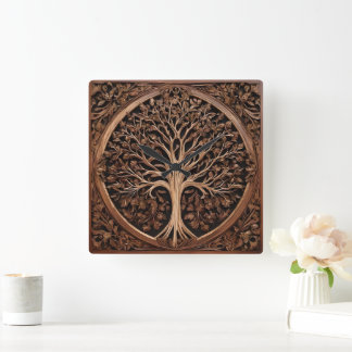 Brown Carved Australian Waratah Träd, Fyrkantig Klocka