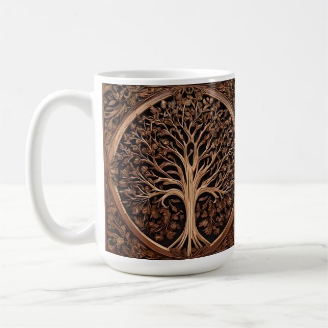 Brown Carved Australian Waratah Träd Print, Kaffemugg (Vänster)
