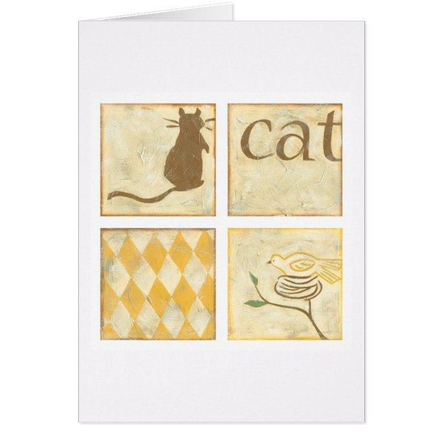 Brown Cat och Gult Bird av Chariklia Zarris Hälsningskort (Framsidan)