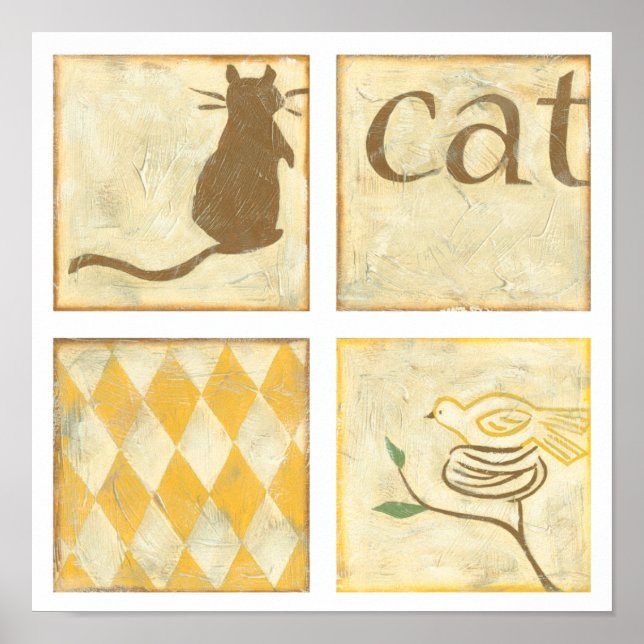 Brown Cat och Gult Bird av Chariklia Zarris Poster (Framsidan)