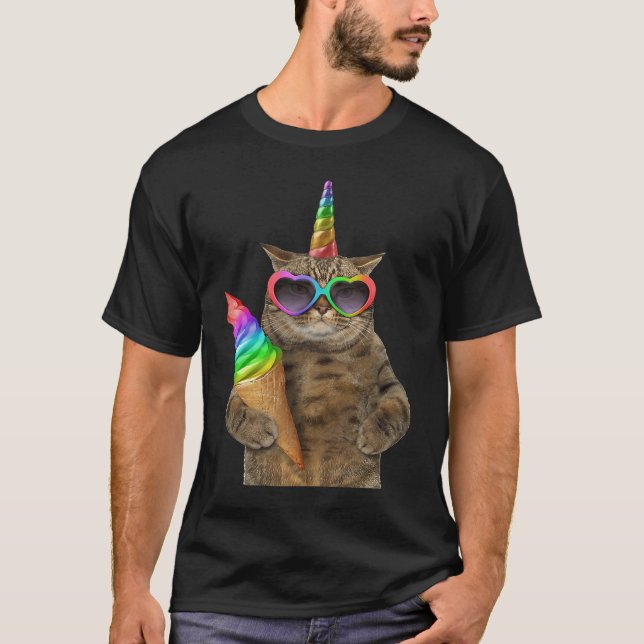 brown cat wears glasses with unicorn and ice cream t shirt (Framsida)