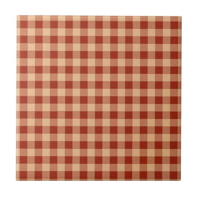 Brown Checkered Gingham Mönster Kakelplatta (Framsidan)