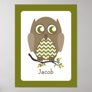Brown Chevron Uggla Personlig Nursery Artwork Poster