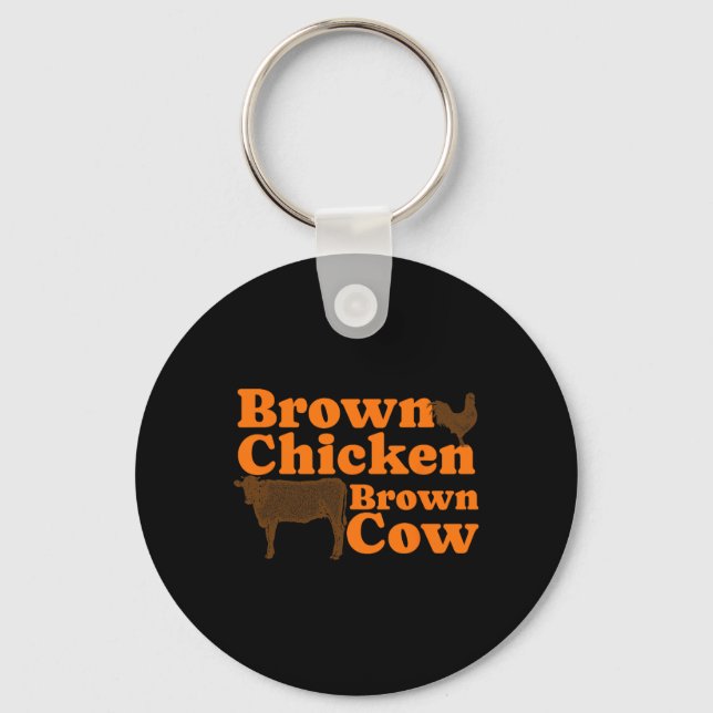 Brown Chicken Brown Cow Retro Music Bow Chicka Wow Nyckelring (Framsida)