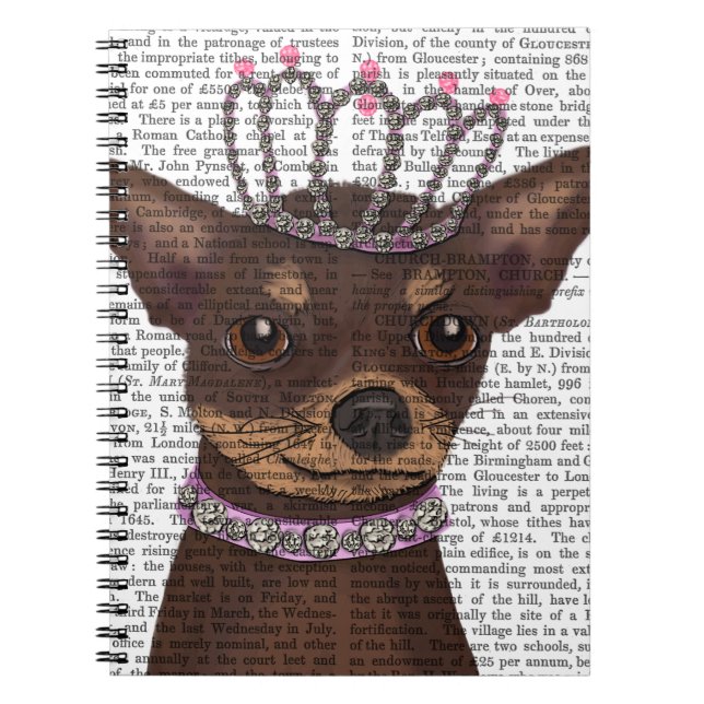 Brown Chihuahua och Tiara Anteckningsbok Med Spiral (Framsidan)