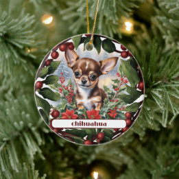 Brown Chihuahua Puppy Helgdag Anpassningsbar jul Julgransprydnad Keramik