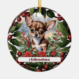 Brown Chihuahua Puppy Helgdag Anpassningsbar jul Julgransprydnad Keramik