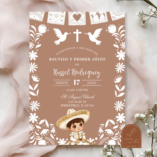 Brown Cielito Lindo Boy Baptism and First Birthday Inbjudningar (Skapare uppladdad)