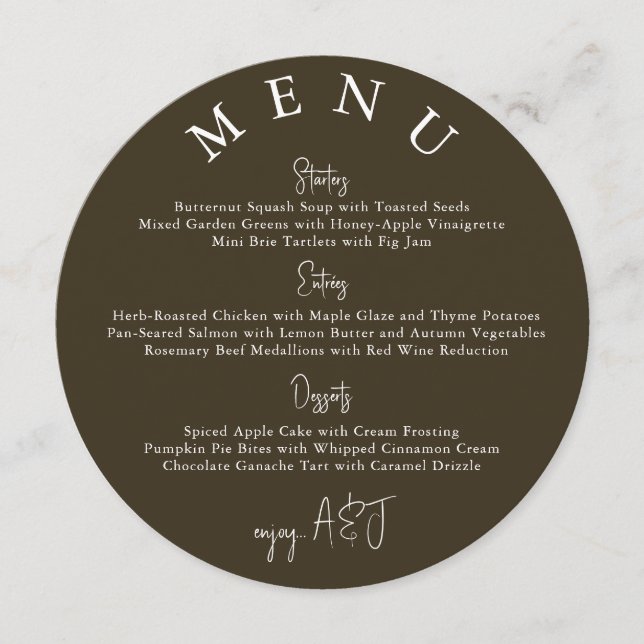 Brown Circle Modern Simple Wedding Menu Meny (Framsida)