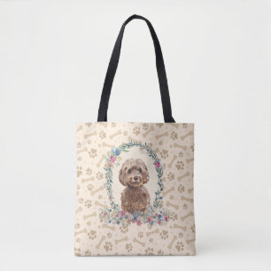 Brown Cockapoo Hund Paw Print & Hund Bone Cute Tygkasse