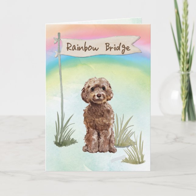 Brown Cockapoo Pet Sympathy over Rainbow Bridge Kort (Framsida)