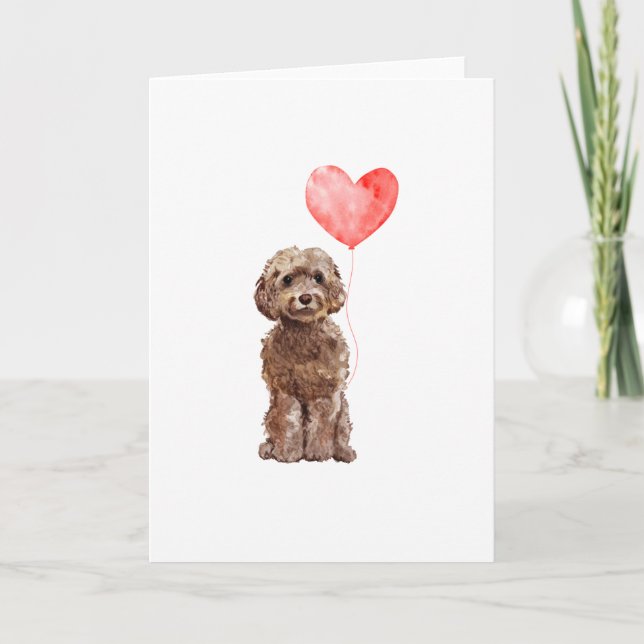 Brown Cockapoo Valentiness Card, Hund Helgkort (Framsida)