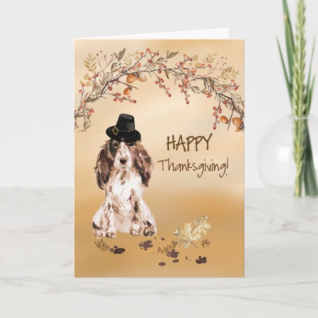 Brown Cocker Spain Funny Hat Thanksgiving Kort (Framsida)