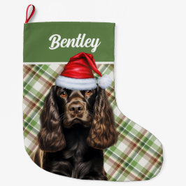 Brown Cocker Spain Grönt Play med Hund's Namn Stor Julstrumpa