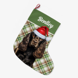 Brown Cocker Spain Grönt Play med Hund's Namn Stor Julstrumpa