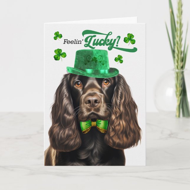 Brown Cocker Spain Hund Lucky St patrick's day Helgkort (Framsida)