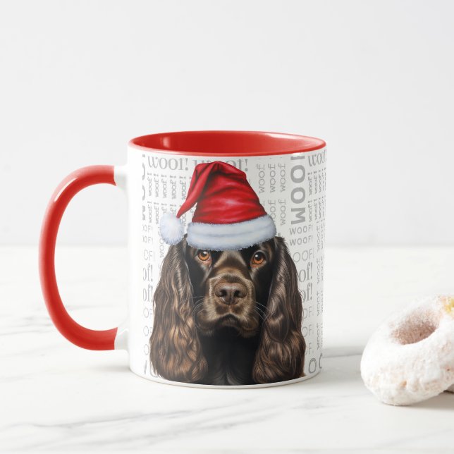 Brown Cocker Spain Hund Santa Woof jul Mugg (Med munk)