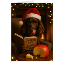 Brown cocker spaniel  'Cheese Tax' Christmas card