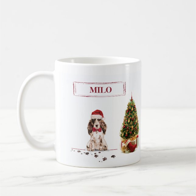Brown Cocker Spansk Den fina julen Hund med Träd Kaffemugg (Vänster)