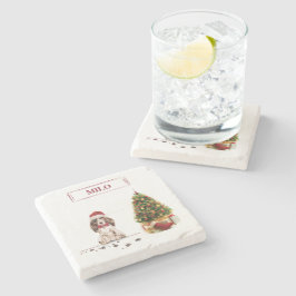 Brown Cocker Spansk Den fina julen Hund med Träd Stenunderlägg