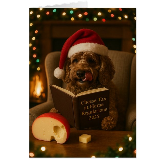 Brown Cockerpoo 'Cheese Tax' Christmas card Hälsningskort (Framsidan)