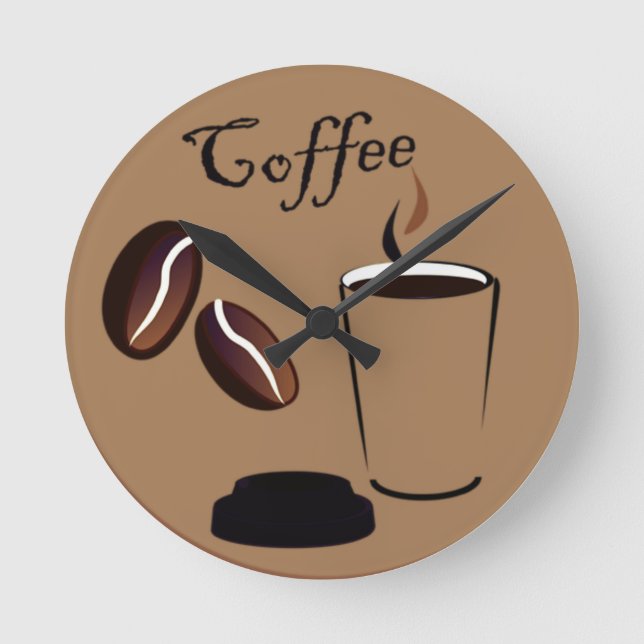 Brown Coffee Clock Rund Klocka (Framsida)
